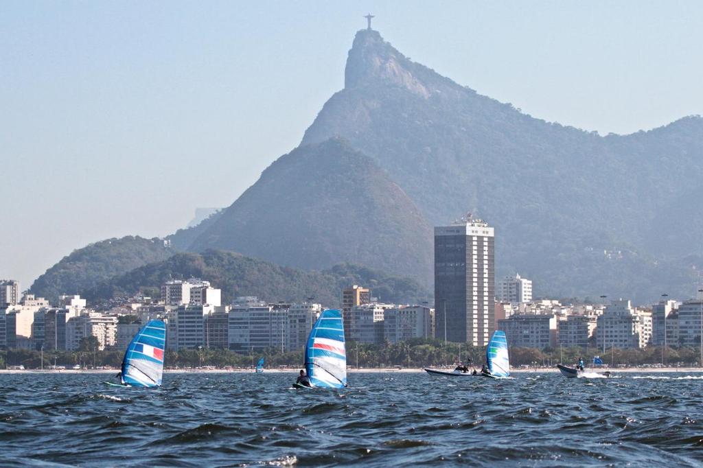 Day 7 - RS:X Mens August 14, 2016. Medal race under the statue of Christ the Redeemer © Richard Gladwell www.photosport.co.nz